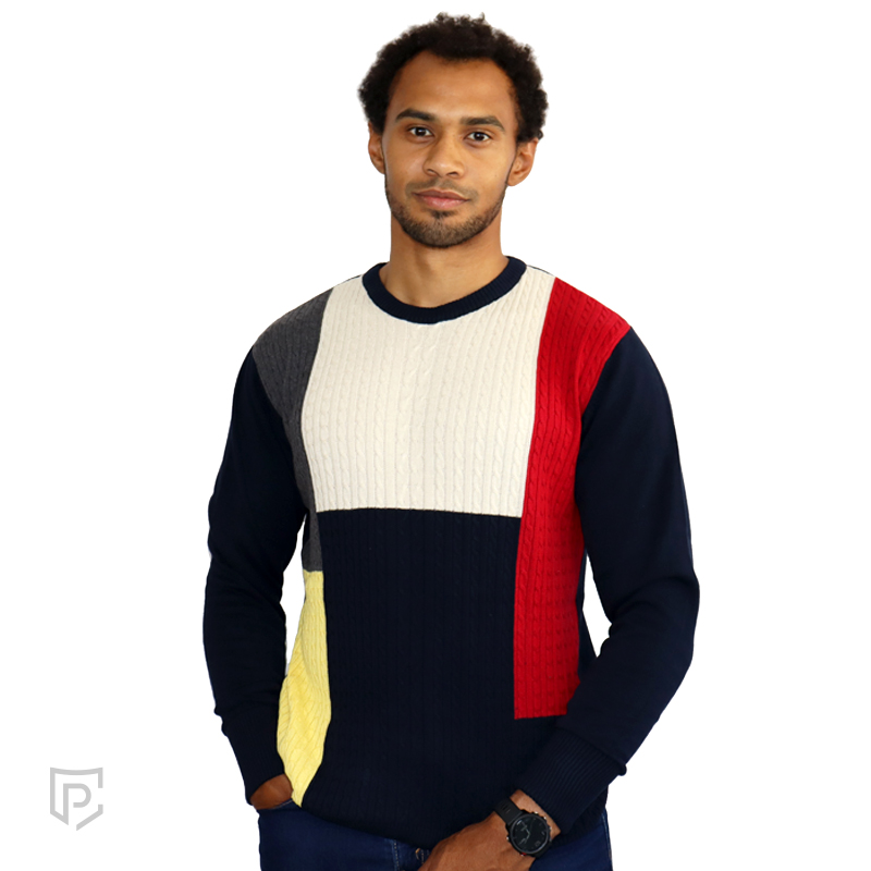 PC Mens Cable Crew Neck Navy PC Mens Cable Crew Neck Navy