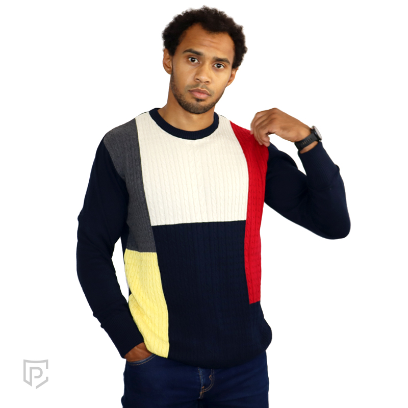 PC Mens Cable Crew Neck Navy PC Mens Cable Crew Neck Navy