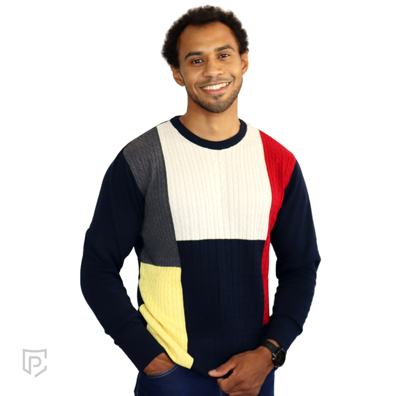 PC Mens Cable Crew Neck Navy PC Mens Cable Crew Neck Navy