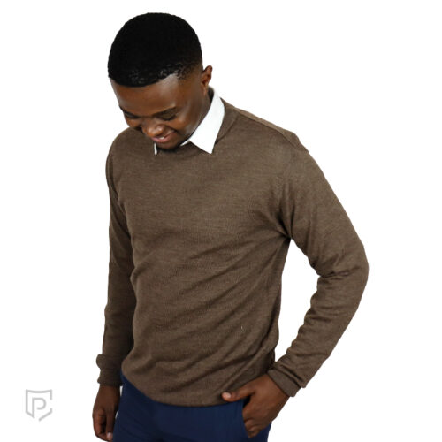 Mens Merino Crew Jersey Coffee Brown